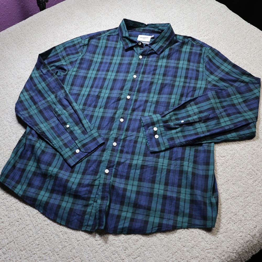 Goodfellow & Co Mens XXL Classic Fit Plaid Button Down Shirt Green Blue NWT